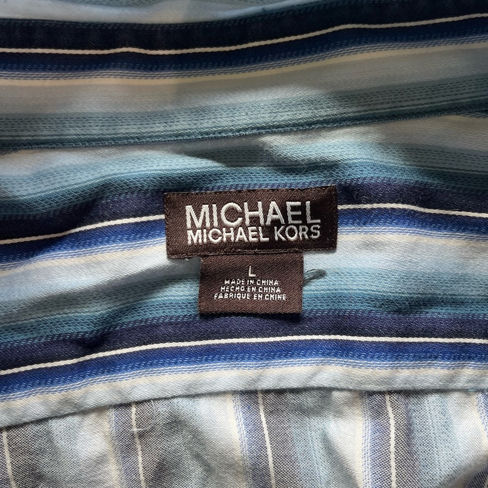 MICHAEL Michael Kors Blue White Stripe Casual Button Up Dress Shirt SZ L Cuffed - Picture 11 of 11